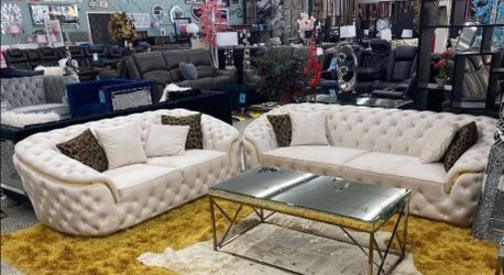 Ivory Velvet Sofa and Loveseat