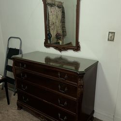 Vintage Wood Dresser w/ Wood Mirror