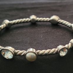 Brighton Monte Carlo Bracelet Silver Plated Faux Pearl Hinged Bangle
