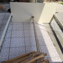 Beige Full Size Wood Bed Frame With Slats