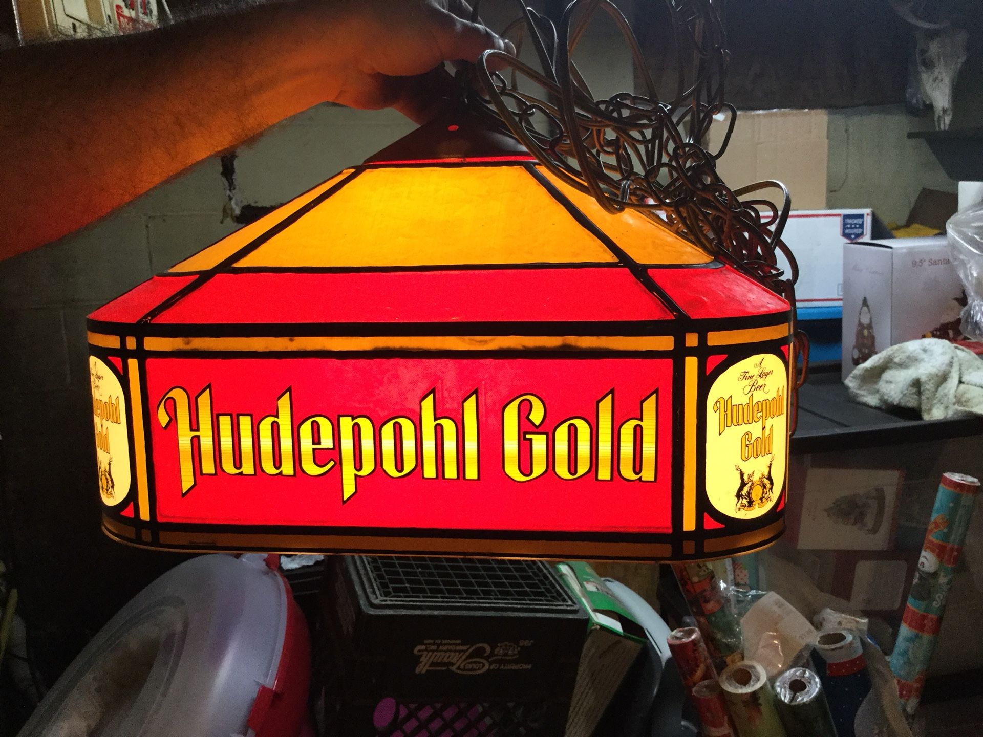 Hudepohl beer hanging light sign