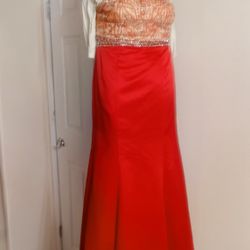 Formal Gown, Red Full Length Skirt With Beaded Halter