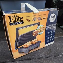 Elite Cuisine 180 Degree Indoor Contact Panini Grill Black EPN-2976 NEW