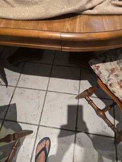 Solid Wood Dining Table with Chairs - Double Pedestal