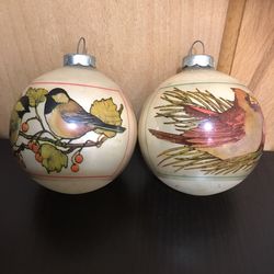 Vintage Cardinal Chickadee Glass Ball Ornament 1976 Christmas Birds Hallmark