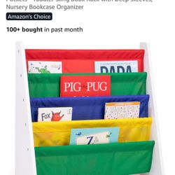 4-Tier Kids Bookshelf, White Wood/Primary - Premium Book Shelf for Kids Rooms with Four Deep Pockets 