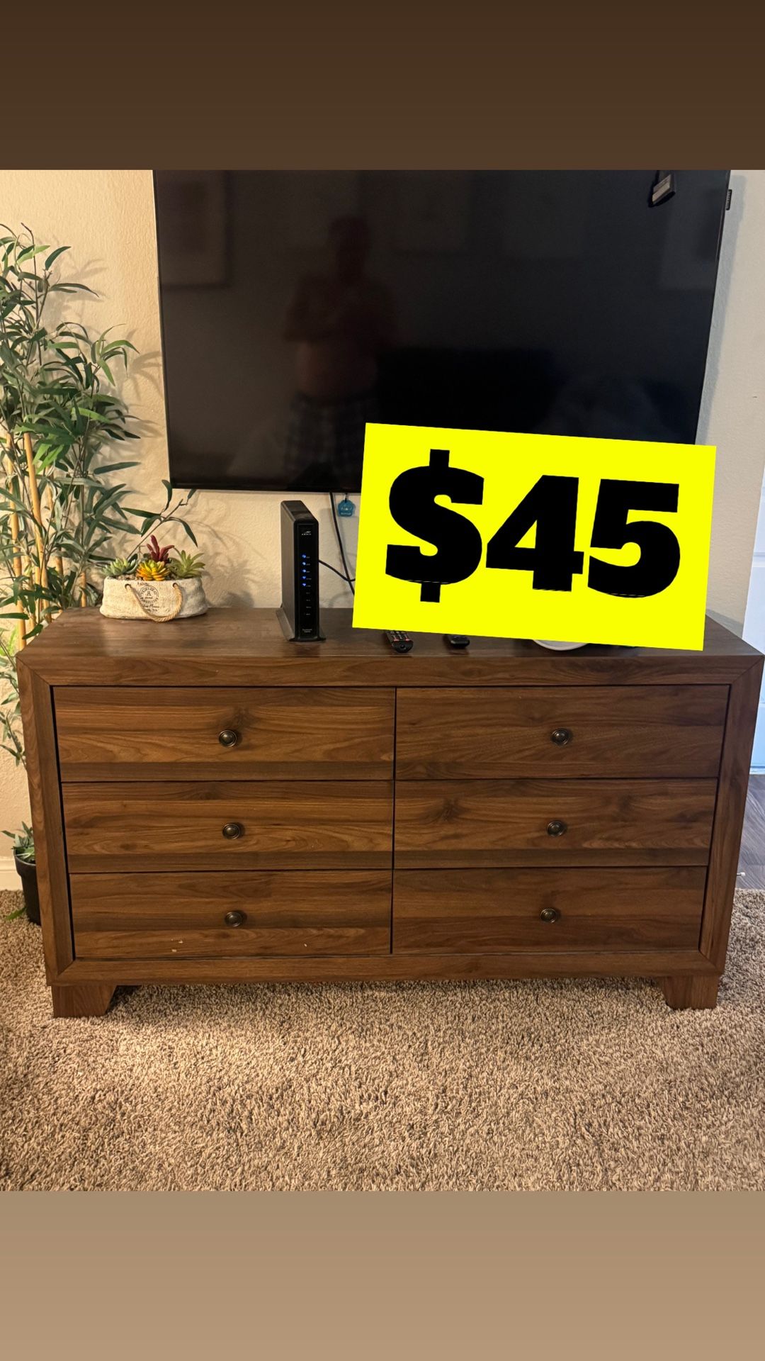 Used Brown 6 Drawer Dresser With Mirror $45