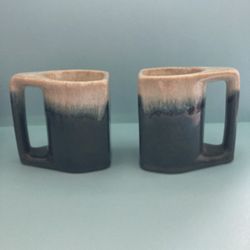 Vintage 70s 80’s Padilla Pottery Geo Mugs Drip Glazed Boho Retro Post Modern