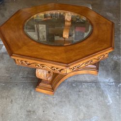 Octagon Wood And Glass Coffee Table 