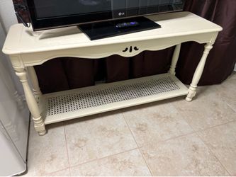 Cream Console Table with Cane Shelf