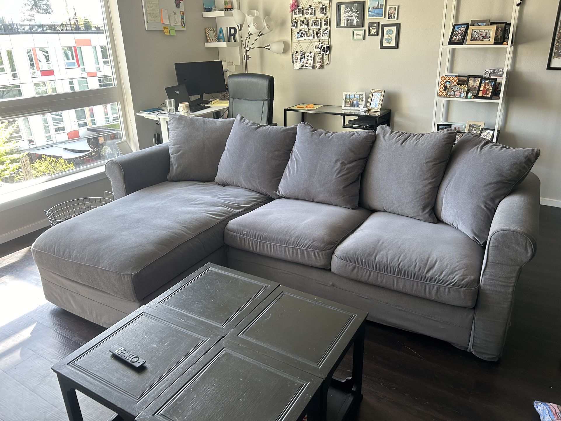 IKEA Grey Sectional Sofa with Storage Under Chaise
