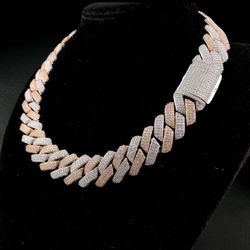 ✅REAL 925 Sterling Silver 45CT VVS MOISSANITE  18mm 22" Miami Cuban Link Chain 14K Rose Gold Plated
