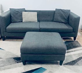 Charcoal fabric sofa and ottoman