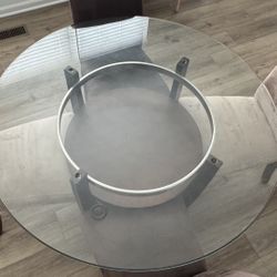 48” Round Dining Table. Very Sturdy And Comes With 2 Brown And 2 Beige Color Chairs 