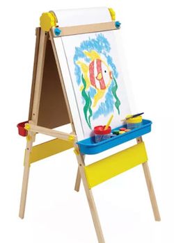 Melissa & Doug Deluxe Standing Art Easel - Dry-Erase Board, Chalkboard, Paper Rolleri