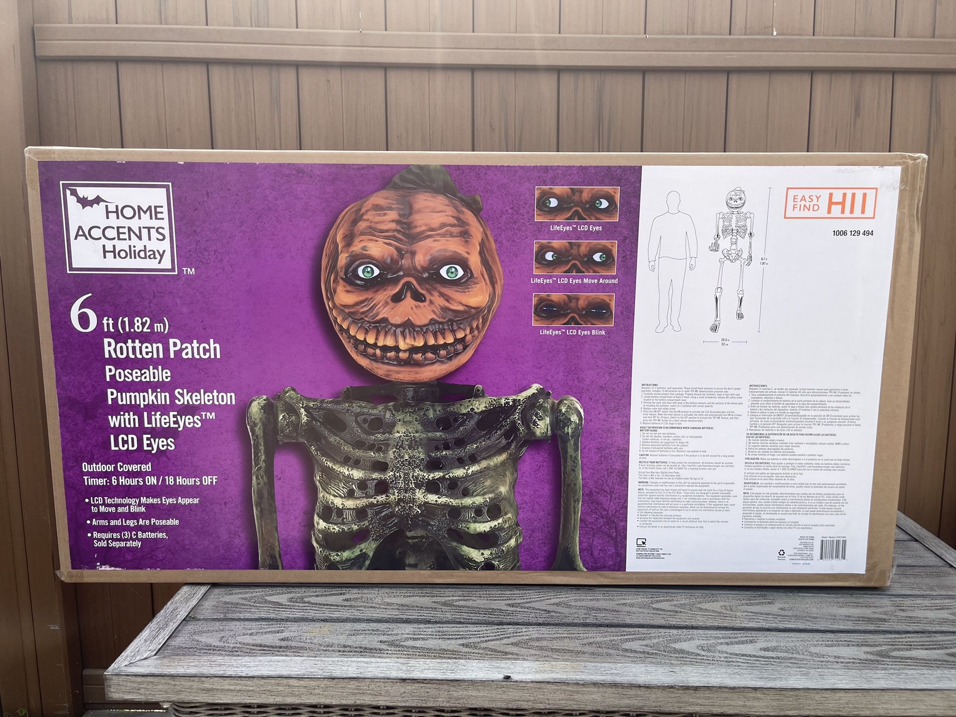 6 FT Rotten Patch LCD Posable Pumpkin Skeleton w/Life Eyes - 2021 Home Depot