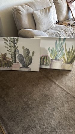 Set of 2- Succulent Canvas Wall Art