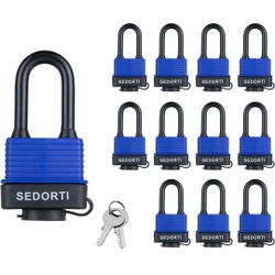 12 Colored Waterproof Padlocks, Red-Covered Laminated Steel Lock, Same Color with Same Key - BLUE