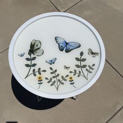 Handcrafted Butterfly Resin Accent Table | White Metal Base | One of a Kind