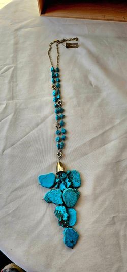 New Chico's Turquoise and Gold Long Necklace