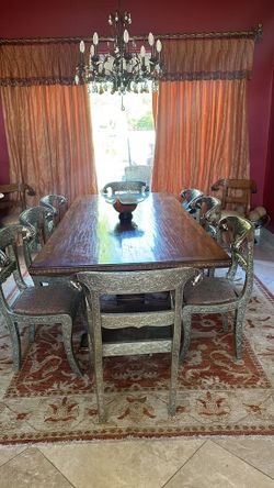 Antique Real Wood Table With 8 Chairs