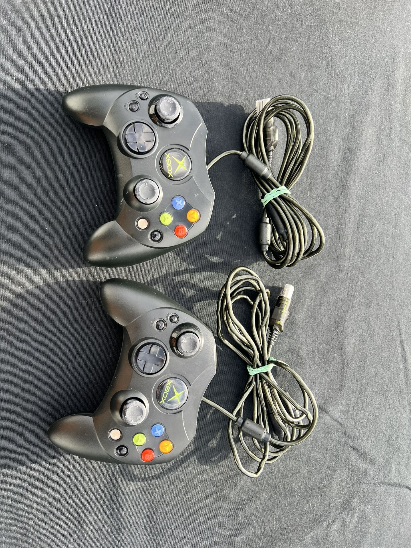 Original OG Black OEM Xbox Controller S Type W/ Breakaway Cable Green Wire X2