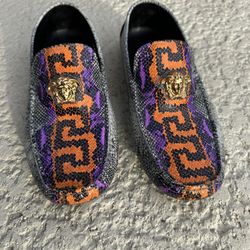 Versace Men's Python Print Leather Gold Medusa Loafers