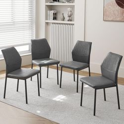 Dining Chairs Set of 4, PU Leather Dining Room Chairs, Comfortable Upholstered Kitchen Chair with Black Metal Legs for Living Room, Dining Room, Dark 