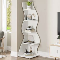 J0124X 5-Tier Corner Shelf, Modern Wall Corner Bookshelf Bookcase