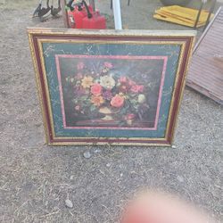 Vintage Floral Art Print Albert Williams Framed & Matted 27.5x23.5 Ornate Frame