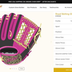 Custom Royal Welting Glove | Infield, Outfield, Pitcher | Baseball & Softball   