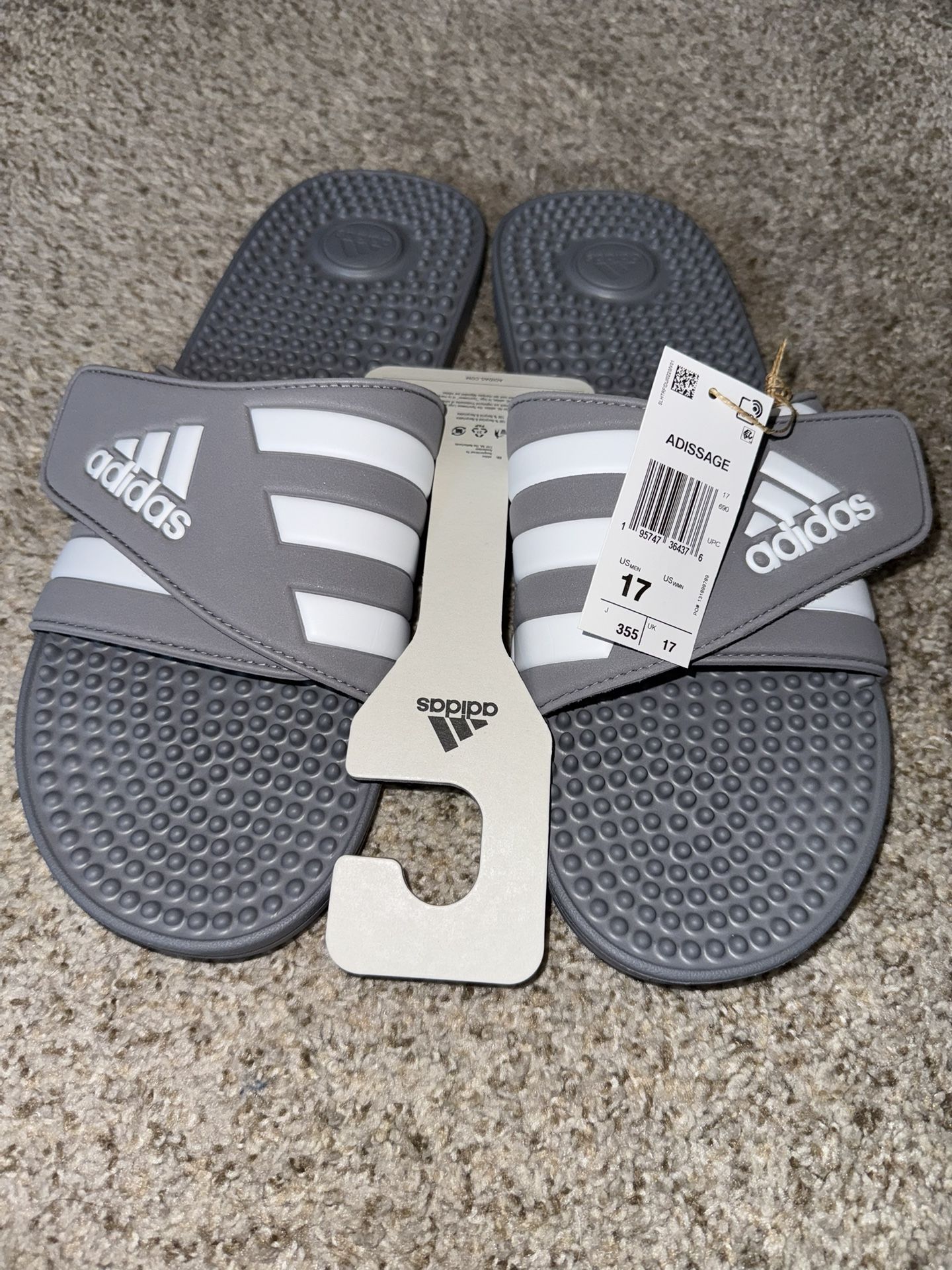 adidas Unisex Adissage Slides Sandal, Grey/White/Grey, 17 US Men