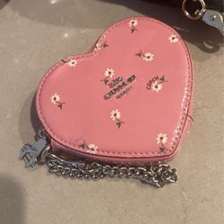 Coach heart patent leather pink zip around coin purse with Silver hardware