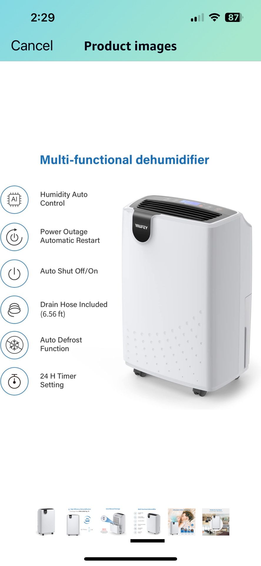 2500 Sq. Ft Home Dehumidifier for Medium to Large Rooms and Basements with Auto or Manual Drainage, 0.48 Gallon Water Tank Capacity - Low Noisemaker 