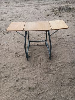 Vintage Typewriter Table With Metal Frame & 2 Drop Leaves