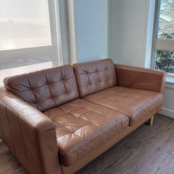 Modern Brown Faux Leather Sofa – Mid Century Style – Great Condition
