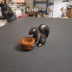 Vintage Whimsical Heavy Burnished Bronze Tone Metal Squirrel & Acorn Figurine 4"L X 2.5"H 