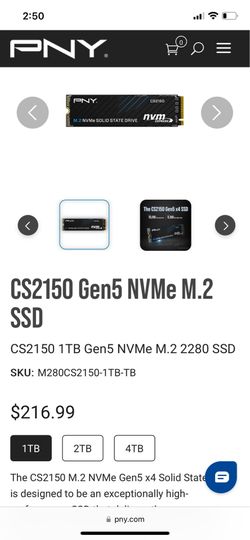 PNY CS2150 Gen5 NVMe M.2 SSD CS2150 1TB Gen5 NVMe M.2 2280 SSD