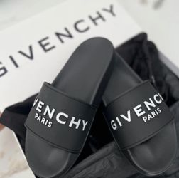 Size 9 - Givenchy  Logo  Slides/Sandals Black