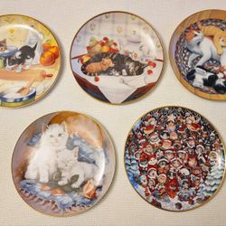 Limited Edition Franklin Mint Heirloom Recommendation Cat Plates  Lot Of 5
