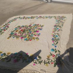 Antique One Of A Kind Embroidered Comforter 