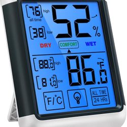 ThermoPro TP55 Digital Indoor Hygrometer Thermometer, 4-Inch Temperature / Humidity Monitor with Touchscreen and Backlit, Indoor Room Thermometer / Hu