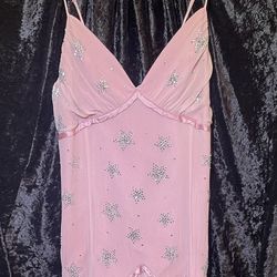 Vintage Betsey Johnson Evening Pink Star Bedazzled Dress