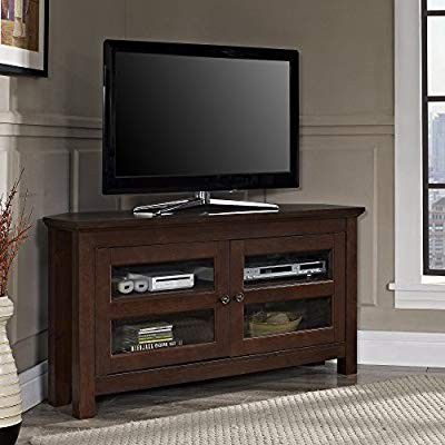 Walker Edison 44" Brown Wood Cordoba Corner TV Stand Console for Flat Screen TV's Up to 50" Entertainment Center