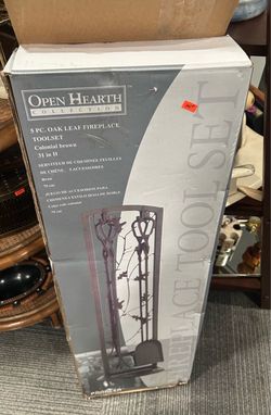New 5 Pc Oak Leaf Fireplace Tool Set