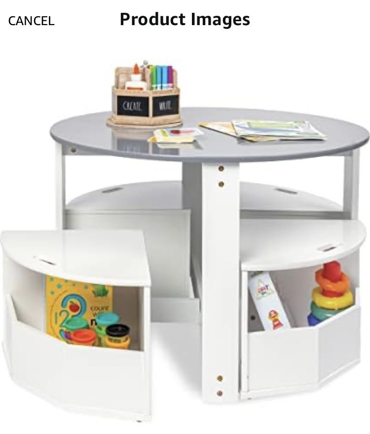 Milliard Toddler Table and Chair Set – Round Kids Activity Table With 4 Storage Stools, Nesting Design for Toddlers, Kids Play Table with Storage
