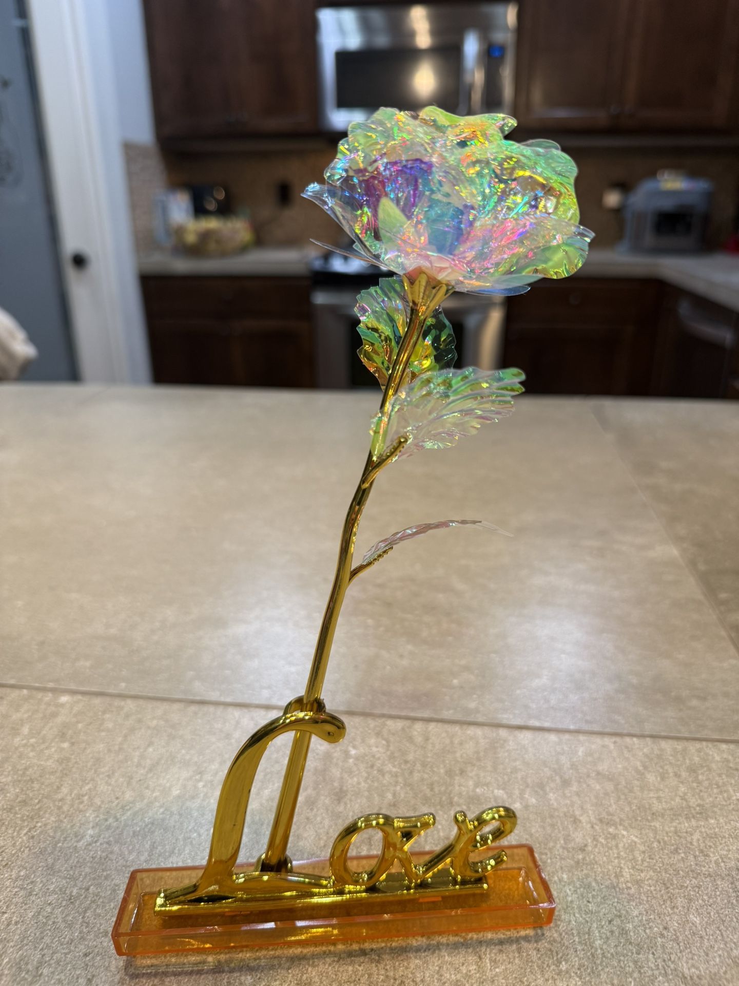 Galaxy Gold Rose with “Love” Stand – Holographic 24K Foil Rose Gift