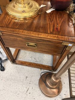 American of Martinsville Campaign End Table / Nightstand — Brass Accents, Vintage
