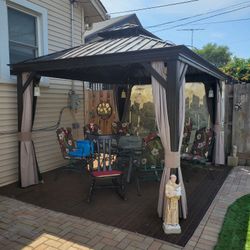 12x10 Gazebo With Fan And Lights Plus On The Roof Electric Cord To Melt Ice Or Snow Off 