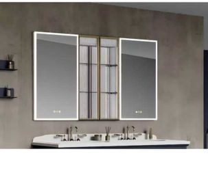 60 in. W × 36 in. H Rectangular Aluminum Recessed LED Medicine Cabinet with Mirror, Quick defog, USB Port and Socket